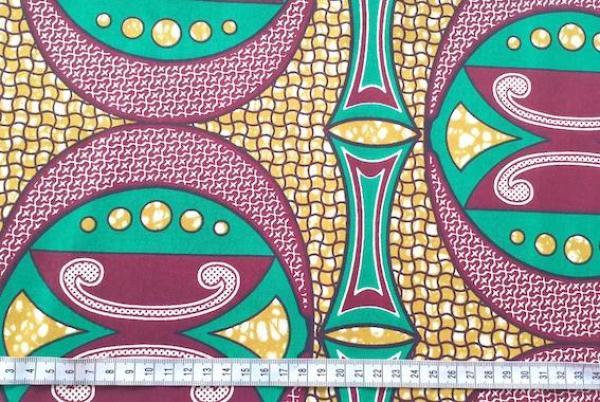 GREEN BORDEAUX UFO Waxprint Stoff